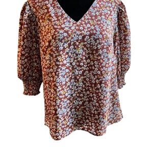 SHEIN rust red floral blouse, size medium.